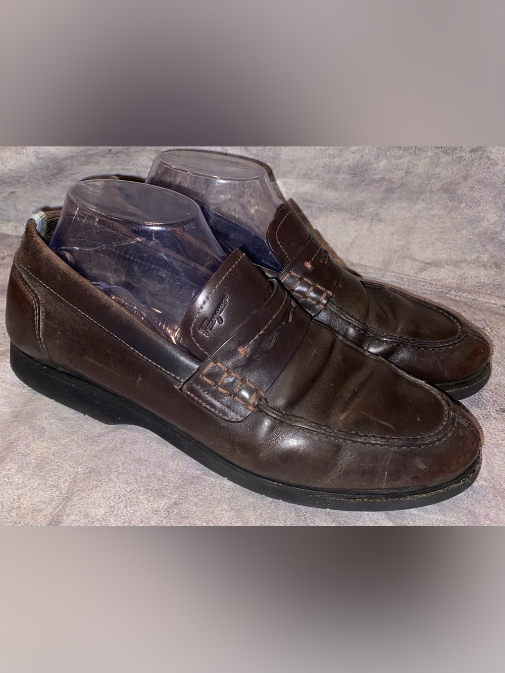 Ferragamo Brown Split Toe Leather Loafers Shoes Slip On 7.5 Men Italy Vibram Vtg